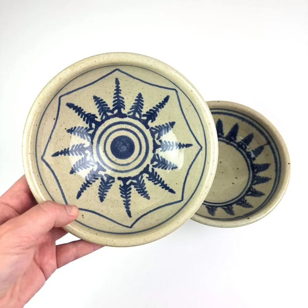 Vintage Studio Pottery Evergreen Fir Tree Bowls / Set of 2 / Folk Art Stoneware